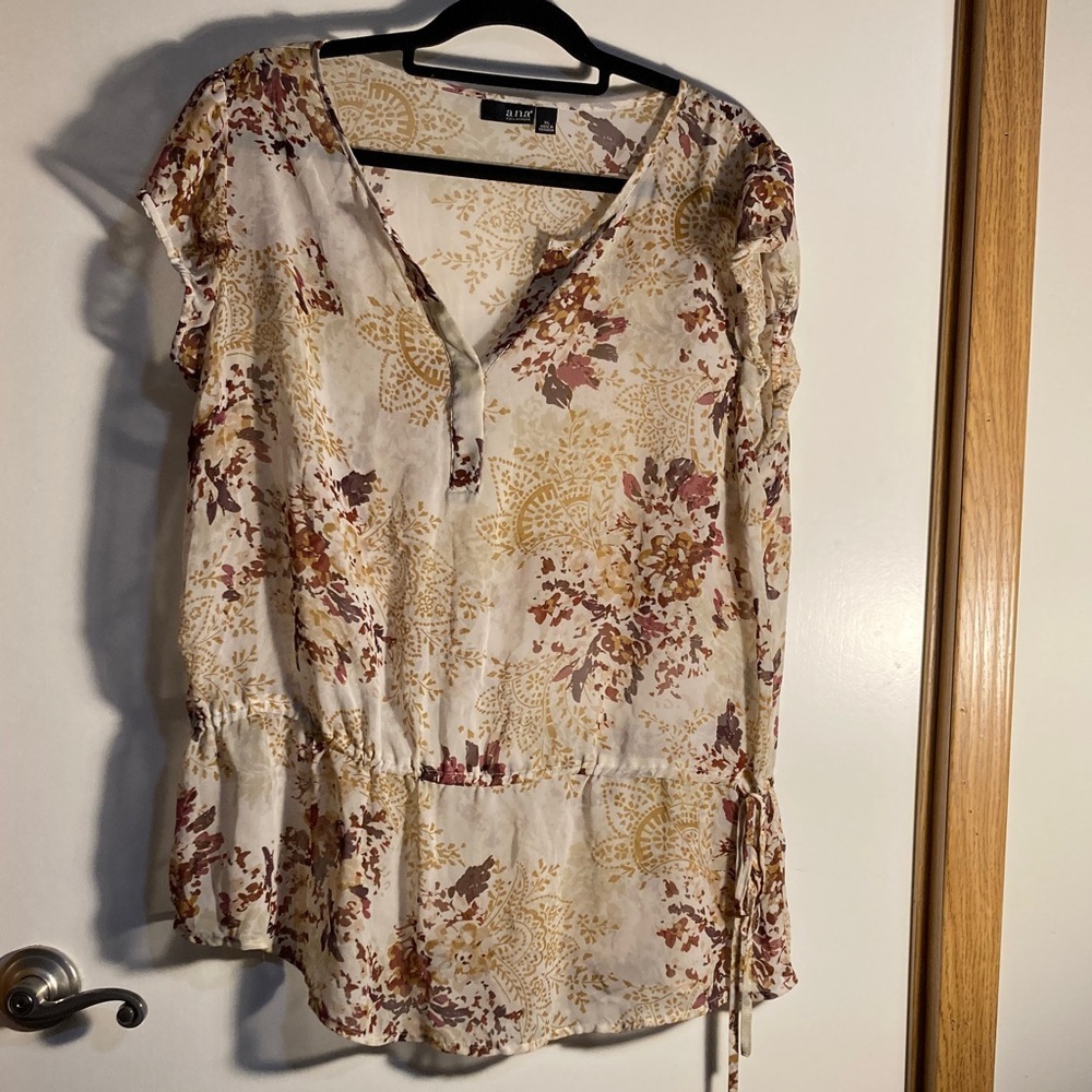 GAP Cream and Brown Floral Blouse
